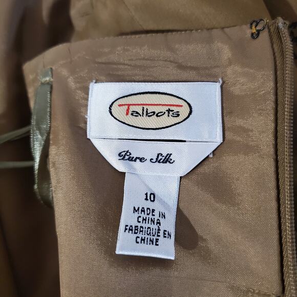 Talbots Vtg 100% Silk Leaf Tie Waist Strapless Dress Womens Size 10 Gold Beige - Picture 10 of 13
